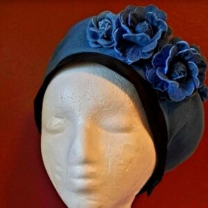 Blue Denim Flowered Beret